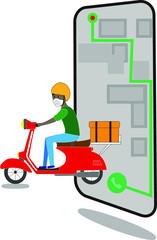 Fototapeta na wymiar Fast delivery by scooter on mobile