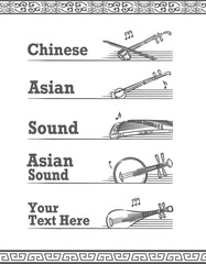 Music themed vector labels with chinese musical instruments.