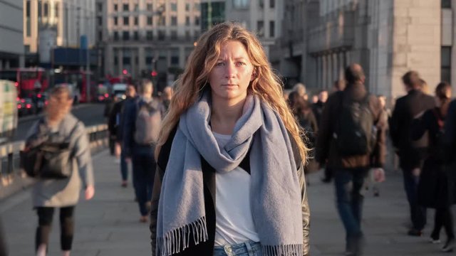 Young woman in London rush hour crowd timelapse