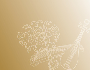 Fototapeta na wymiar Music themed background with chinese musical instruments and peony flower.