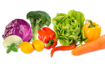 set fresh vegetables with green leaf isolated on white background