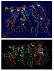 Abstract Jazz Outline Artwork, Sax, Trumpet (vector Art)