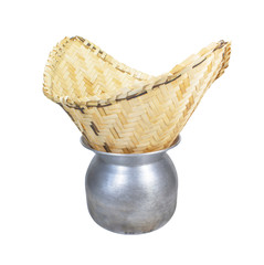 Obraz premium Steamed sticky rice equipment made from bamboo weave, crafts.