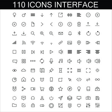 Set Pack of 110 user interface icons described for mobile and web devices