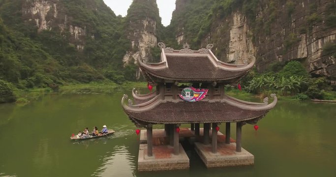 Aerial view of Trang An Scenic Landscape Complex, was inscribed as a UNESCO World Heritage Site, a scenic area near Ninh Binh, Vietnam. The Complex includes Hoa Lu, Tam Coc Bich Dong, Bai Dinh temple