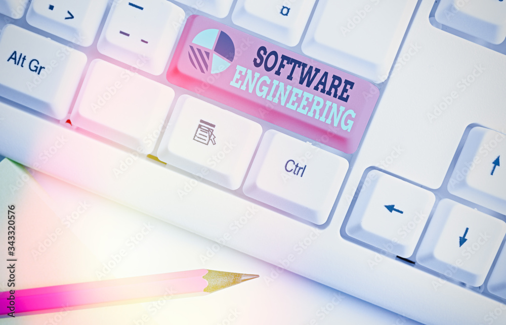 Poster conceptual hand writing showing software engineering. concept meaning program development in systema