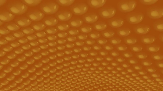 3D Minimal rows of goden ball rippling background. Futuristic pattern of gold sphere abstract wave animation. Geometric motion background. 3D Rende
