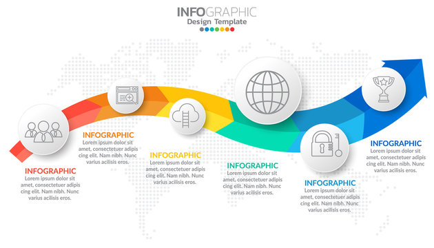 Infographics timeline for business concept with icons and 6 options or steps.