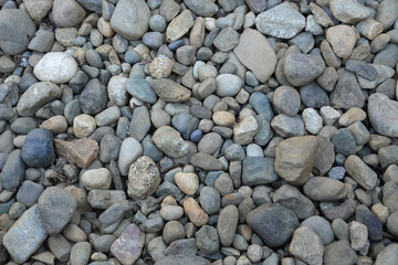 Closeup multicolored pebble stones background.