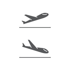 Plane landing and takeoff vector icon symbol isolated on white background
