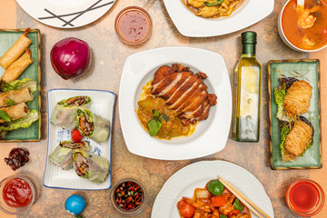 still life of asian food dishes