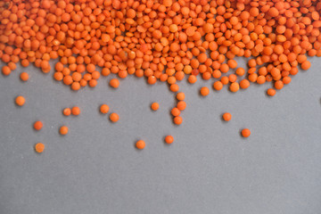 Lentils on the grey background.Concept of healthy eating.