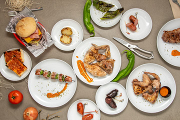 overhead shot of grilled food
