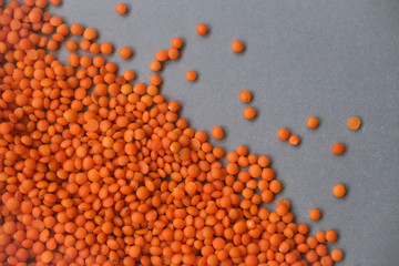 Lentils on the grey background.Concept of healthy eating.
