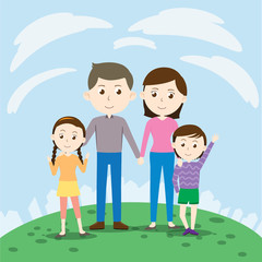 Obraz na płótnie Canvas Happy cartoon family with small kids Vector Illustration