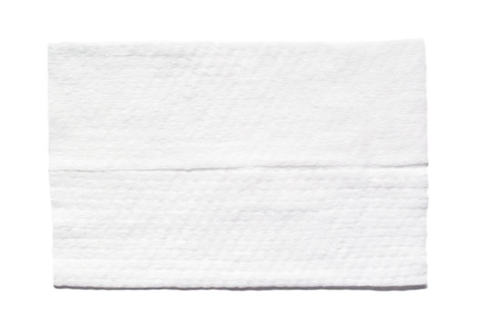 Wet wipe isolated on white background. Single clean desinfecting antibacterial towel folded top view