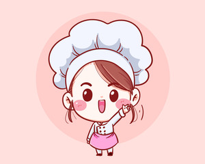 Cute chef girl Smiling cartoon Vector art illustration