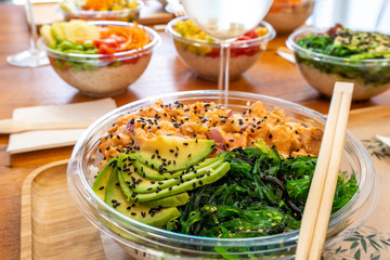 Poke bowl of fresh fish and vegetables