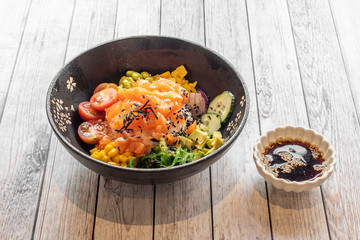 Poke bowl of fresh fish and vegetables