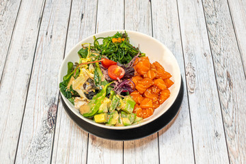 Poke bowl of fresh fish and vegetables