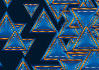 Abstract tech background with blue and golden triangles. Vector illustration