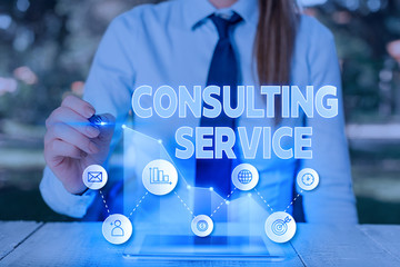 Text sign showing Consulting Service. Business photo text Experts that offers knowledge to a third...