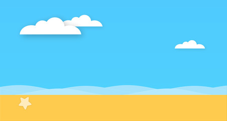 Fototapeta premium Abstract the sea at dawn clear blue sky with sun background. Soft gradient pastel cartoon graphics. Ideas for children designs or presentations. For Travel Card Promotion Brochures