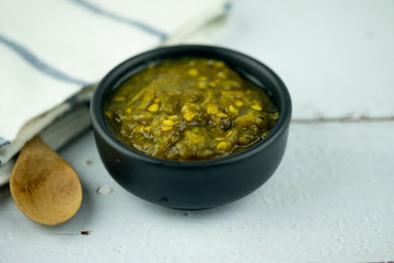 Close up of Northern Thai green chilli dip