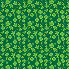 Abstract green color clover leaves floral seamless pattern vector on deep green background for tile, textile design.