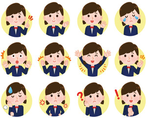 女子高生　表情セット　丸アイコン　イラスト