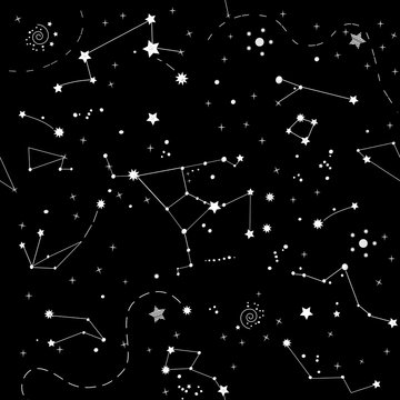 Beautiful space seamless texture in monochrome colors. Vector illustration