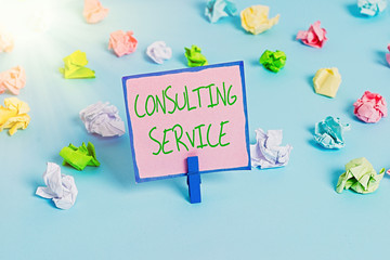 Text sign showing Consulting Service. Business photo text Experts that offers knowledge to a third...