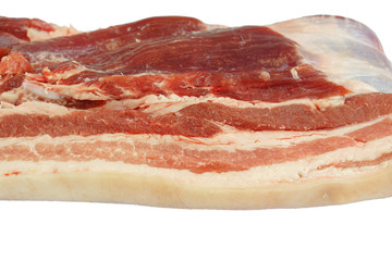 close up on fresh pork belly meat isolated on white background