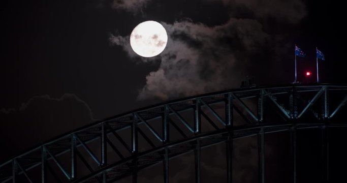 Timelapse of moonrise over Sydney Harbour Bridge Full Moon, Australia