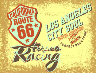 California Route 66 motorcycle retro style graphic design vector art