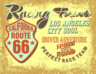 California Route 66 motorcycle retro style graphic design vector art
