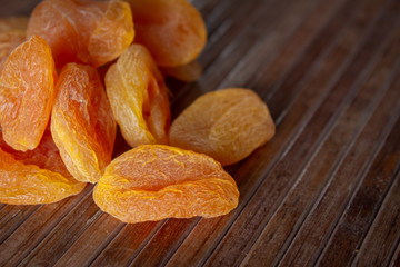 Close view of dried apricots. Use for healthy snack concept.