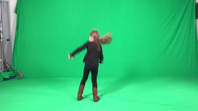 HAPPY LITTLE GIRL JUMPS UP AND DOWN GREENSCREEN
