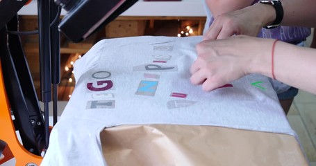 Heat transfer t-shirt color printing closeup