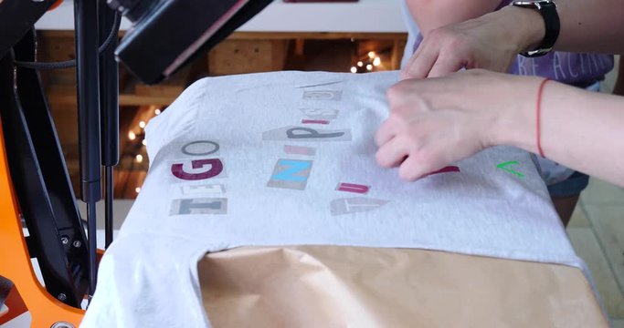 Heat transfer t-shirt color printing closeup