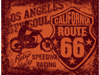California Route 66 motorcycle retro style graphic design vector art