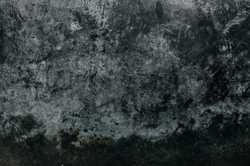 Fototapeta na wymiar Old rubber texture, looks like a ground. Black and gray wallpaper with with dust, scuffs and scratches, post-nuclear theme. Aged dirty surface.