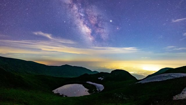 鳥海山七合目、天の川タイムラプス
