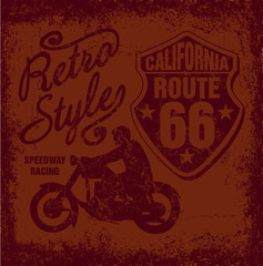 California Route 66 motorcycle retro style graphic design vector art