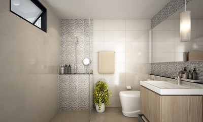 Fototapeta na wymiar Modern interior design of toilet and bathroom 
