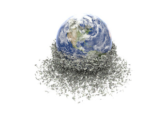 A 3D rendering image of banknote action as base of the world from top view