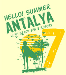 Antalya palm beach surfing and golf sport print embroidery graphic design vector art
