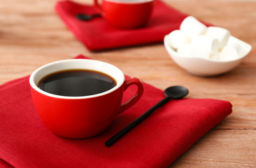 Cup of coffee on table in cafe