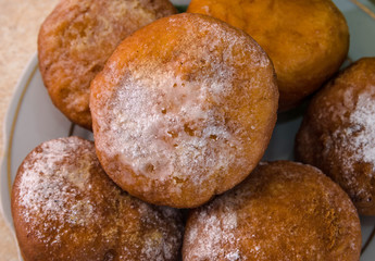 Ukrainian round donuts, close-up. Top view.