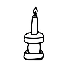 candle in a candlestick hand drawn in doodle style. single element vector scandinavian hygge monochrome minimalism simple. cozy home, interior. design icon, card, sticker poster
